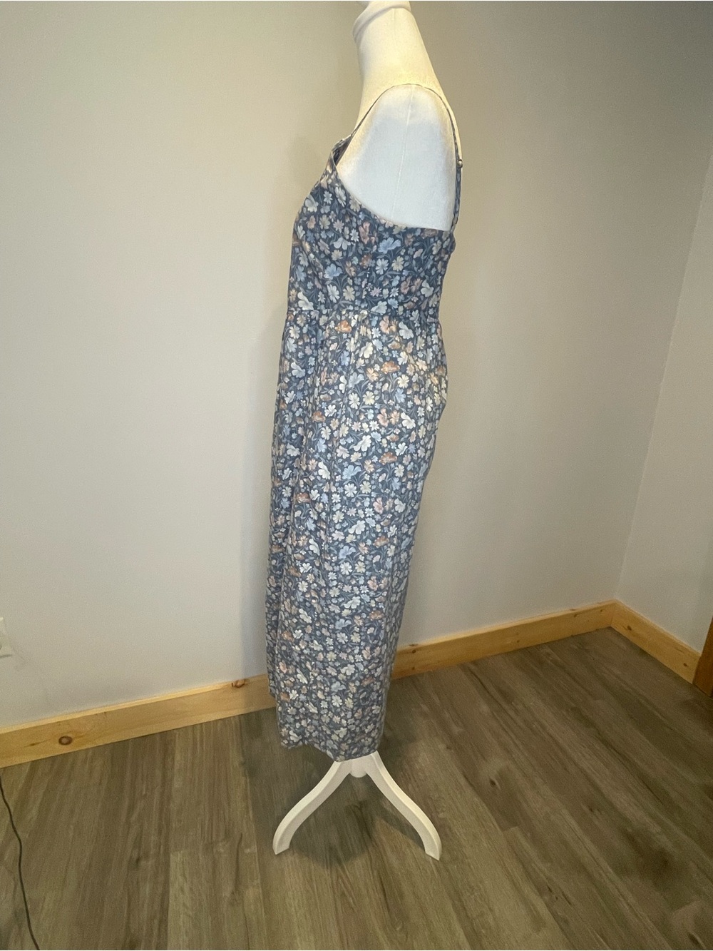 Boho, Natural Reflections Blue Floral Button-Front Cotton Maxi Dress - Picture 3 of 8